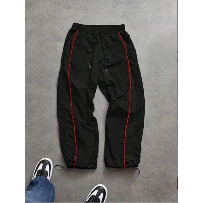 Mens Striped Wide Leg Pants Loose Quick Dry Drawstring Casual Sports Trousers
