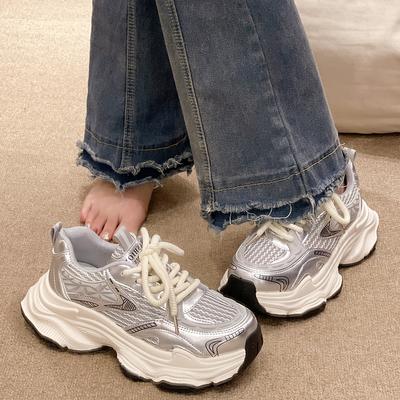 Новые женские кроссовки для бега, повседневная обувь на толстой подошве с круглым носком, кроссовки в стиле ретро с дышащей сеткой, повседневная обувь, размер 35-40