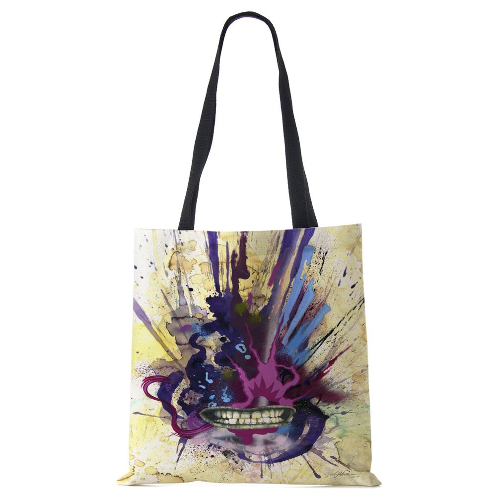 Раскрашенная холщовая сумка-тоут на плечо женская с милым принтом Харадзюку повседневная для покупок ручная сумка многоразовая большой вместимости пляжная сумка CLE