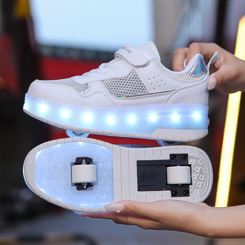 Children's Inline Skates Walking Shoes with Wheels And Lights Middle And Large Children's Retractable Flight Shoes