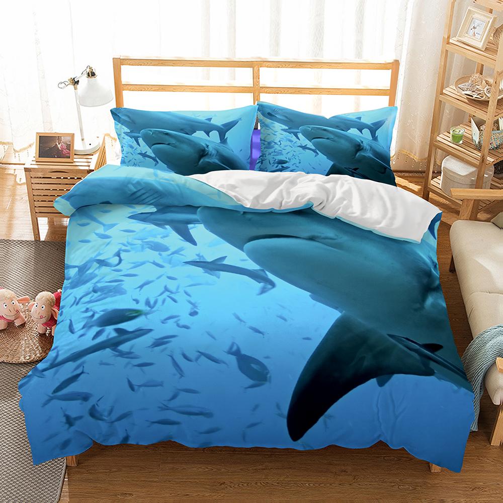 3D Digital Shark Duvet Cover Set With Pillowcase Bedding Set Single Double Twin Full Queen King Size Bed Set For Bedroom Decor