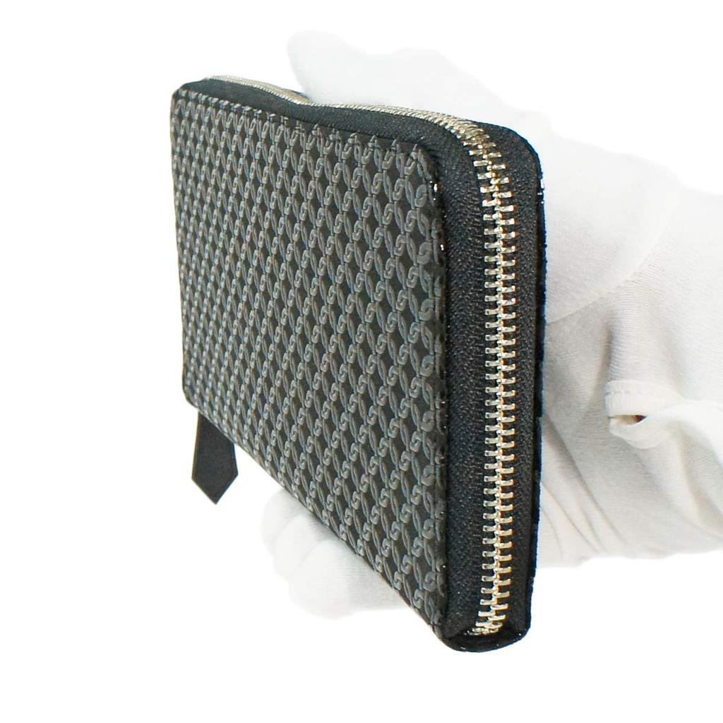 [Inden-ya] Inden Long Wallet, Y-Shaped, Round Zipper, Coin Purse, Deerskin, Black with Black Lacquer, Small Pattern with Linked Rings, 2111-01-177