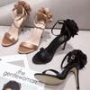 Fashion Elegant Women 11cm High Heels Sandals Flower Wedding Bride Party Sitiletto Silk Sandles Lady Fetish Strappy Shoes