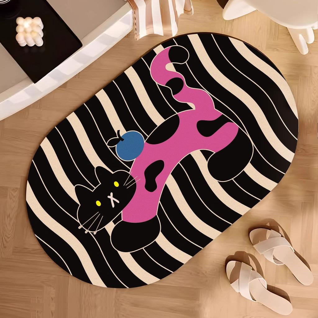 Cartoon bathroom non-slip foot mat, toilet diatom mud quick-drying absorbent floor mat, entrance bathroom toilet mat