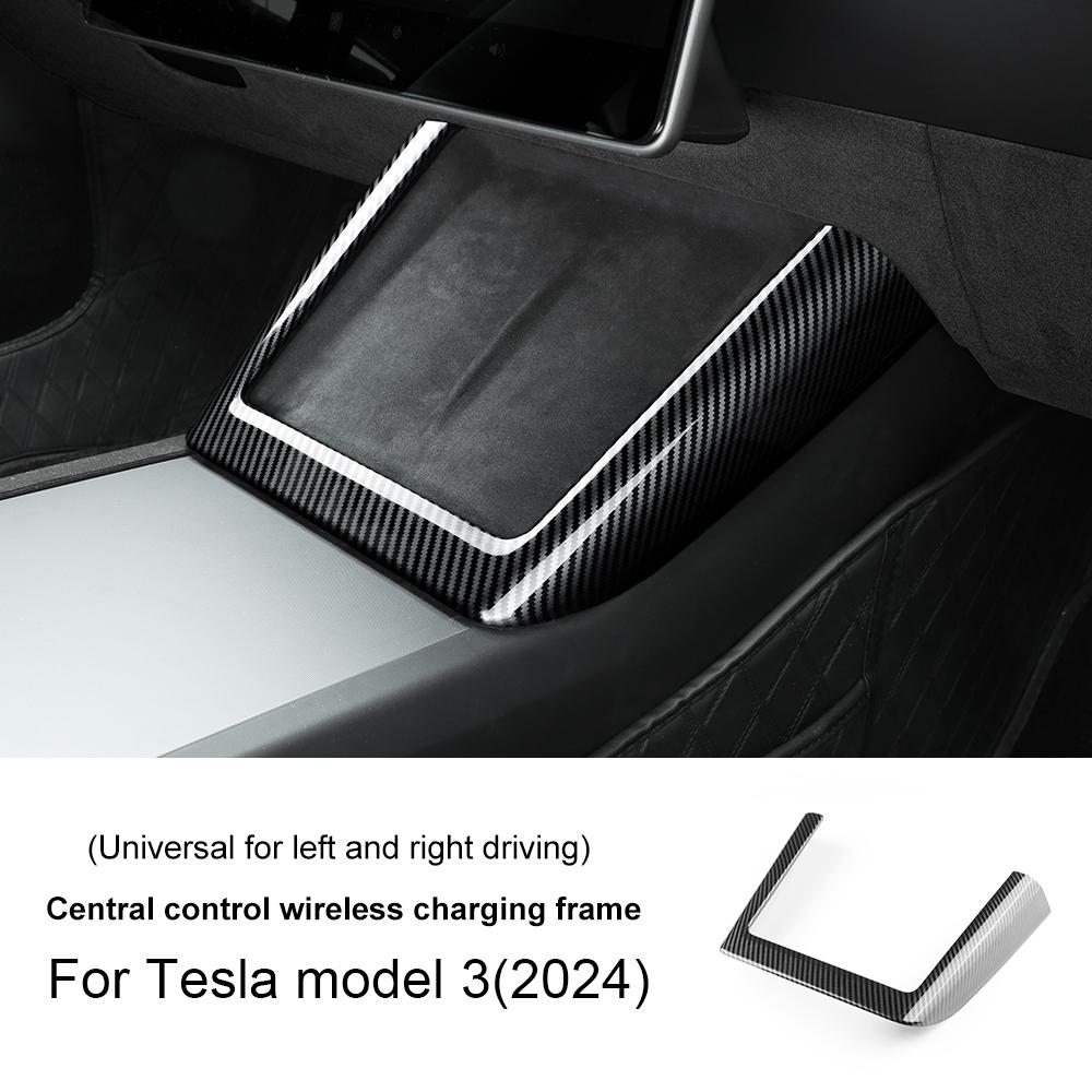 ABS Carbon Fiber Wireless Charging Frame Trim Cover For Tesla Model 3 Highland 2024 Model Y Juniper 2025 2026 2027 Accessories