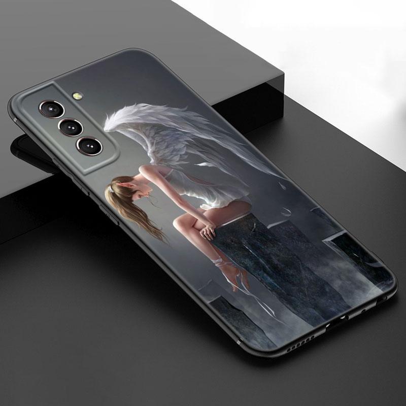 Фантазийные Крылья Ангела Девушки Черный Силиконовый Чехол для Телефона Samsung Galaxy S23 S21 S20 FE S24 S22 Ultra S10E S10 S9 S8 Plus