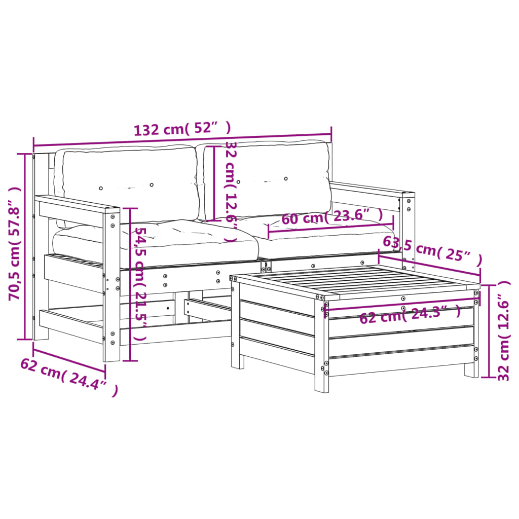 3 Piece Garden Lounge Set with Cushions Pressure Treated Pine Wood
