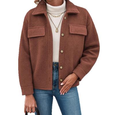 Женское ретро однотонное шерстяное пальто с длинным рукавом