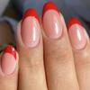 24Pcs French Tip Glossys Red Press On Nail Sparkles Short Almond Shape Easy Application for Women and Girls