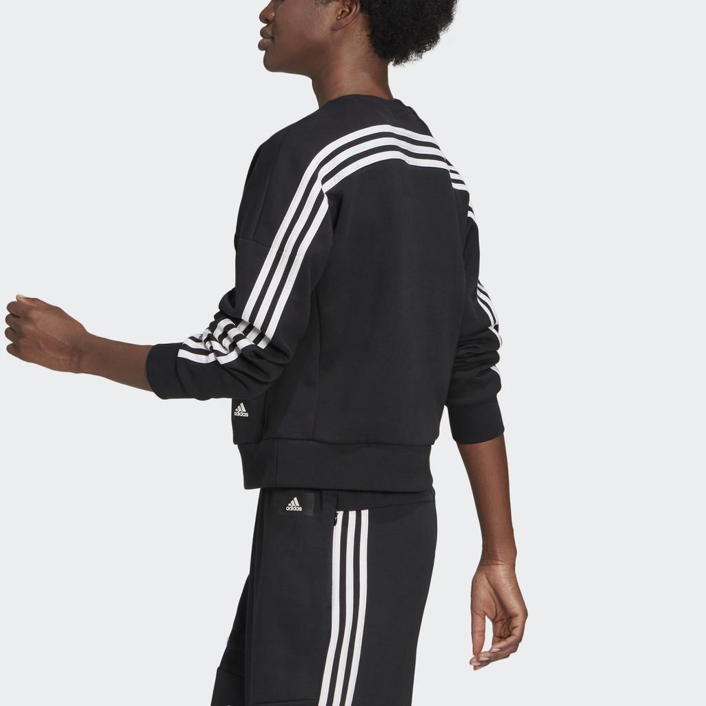 adidas Свитшот женский с тремя полосками по бокам, свободного кроя, с круглым вырезом, черный GL0343