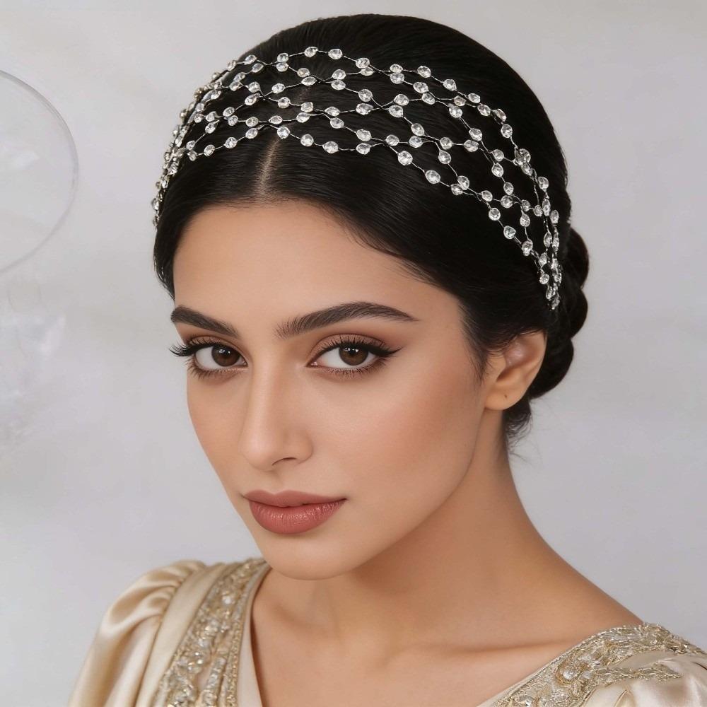 Handmade Rhinestone Tiara Wedding Headpieces Bride Hair Bands Classic Hair Net Crown Women