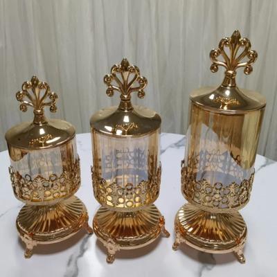 Позолоченные украшения Косметическая коробка для ватных палочек Стеклянная банка для свечей Конфетница Орешница Ажурная ваза для цветочной композиции Домашний орнамент