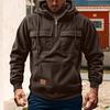 Men Hoodie Zipper Half Placket Hooded Drawstring Long Sleeve Sport Tops with Pockets Solid Color Multi-Pocket Design Warm Sweatshirt