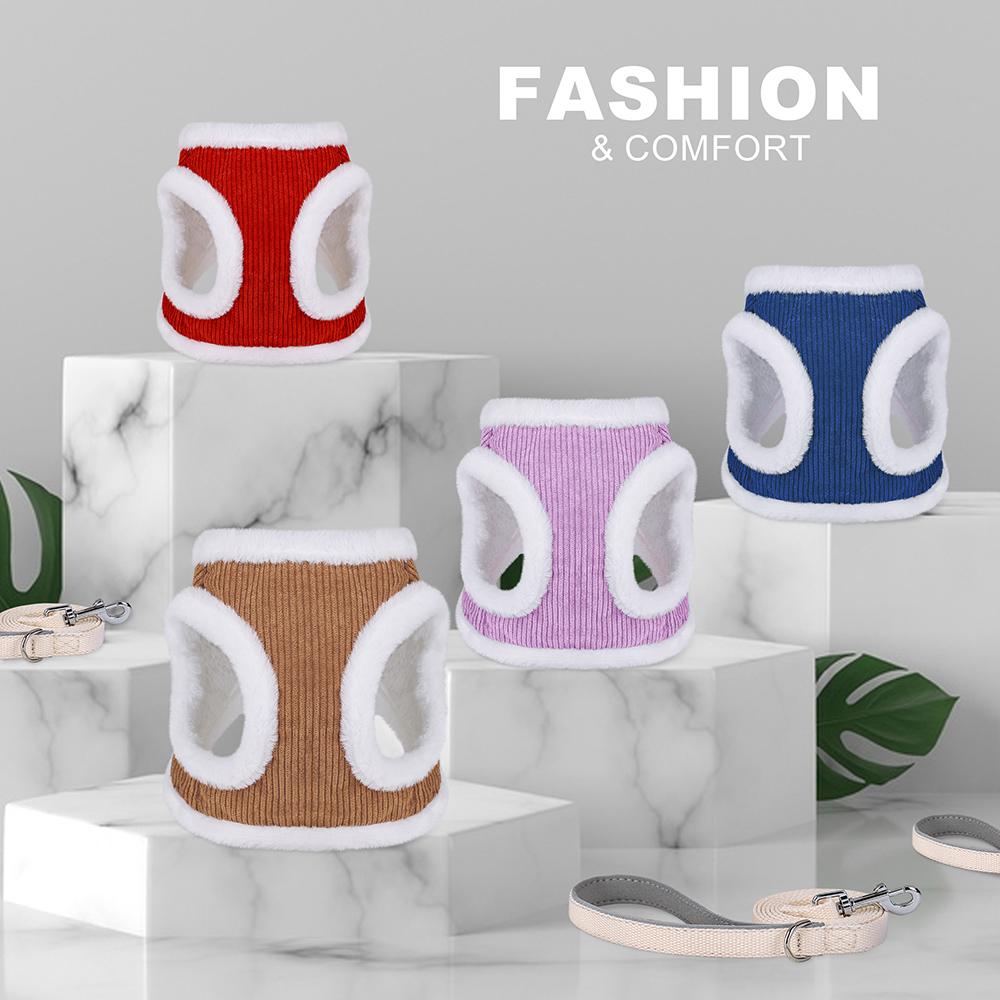 Зимний теплый комплект шлейки и поводка для собак, жилет для щенков и кошек для маленьких и средних собак, шлейки для чихуахуа и йоркширского терьера с соответствующим поводком