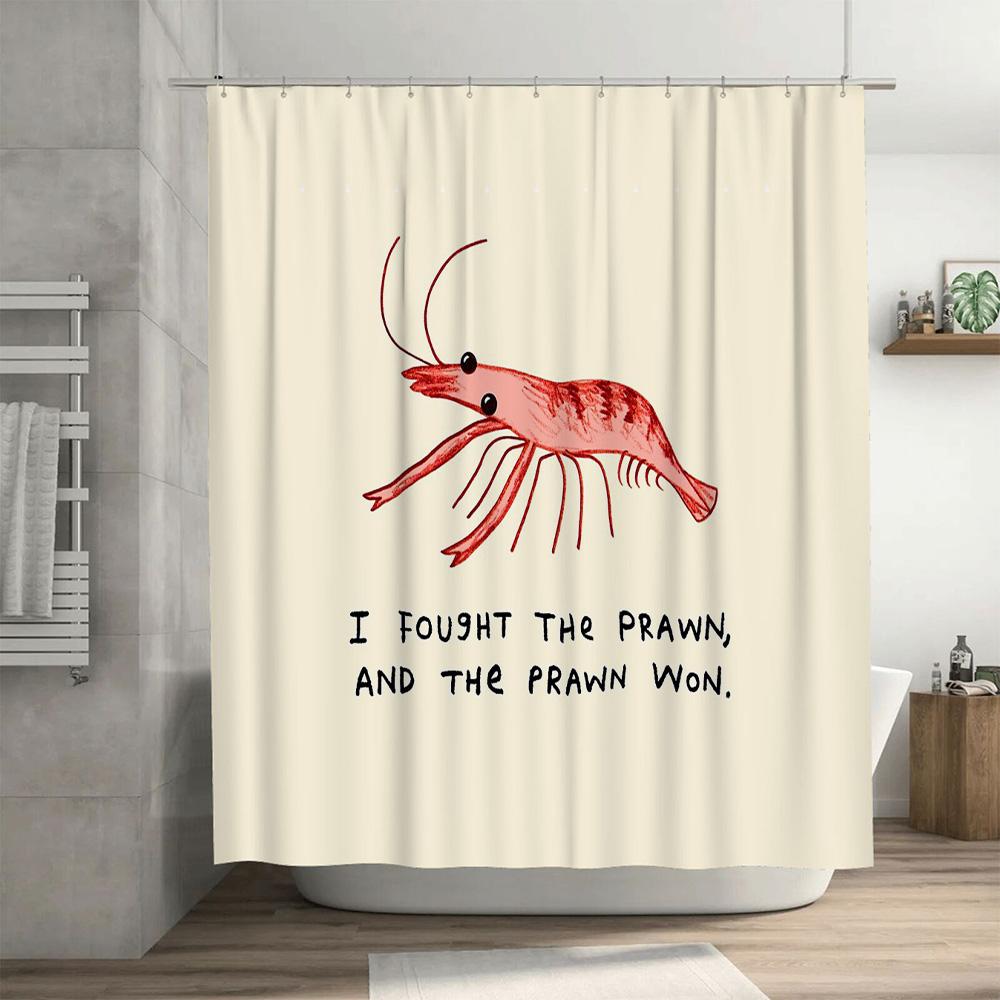 Креветки Декор для Ванной Комнаты Океанская Тема Шторка для Душа Морская Жизнь Прибрежный Декор Водонепроницаемая Ткань Моющийся Вкладыш для Душа Декор для Дома