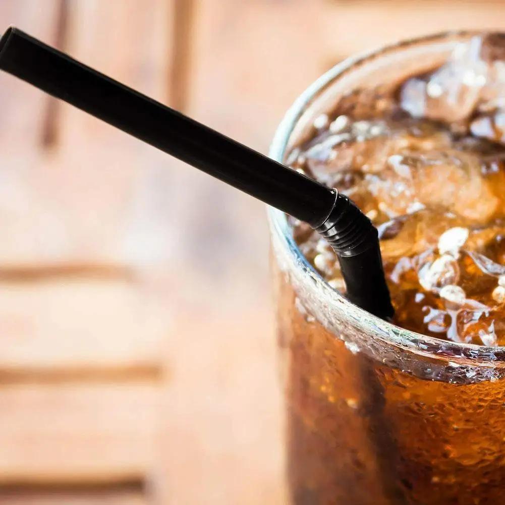 100Pcs Black Plastic Straws Drinking Disposable Rietjes 21cm Long Flexible Cocktail Straw For Kitchen Beverage Accessories