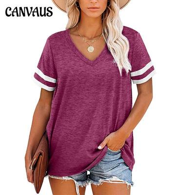 Летняя женская футболка с v-образным вырезом и коротким рукавом, цветная лоскутная футболка, свободные повседневные топы