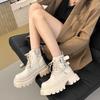 Platform Booties New Soft Sole Fall Winter Round Toe Side Zipper Metal Buckle Anti-Slip Wear-Resistant Block Heel Boots