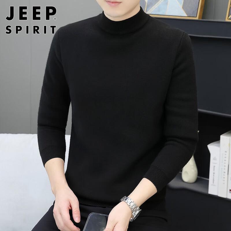 JEEP SPIRIT Men's Half-High Collar Integrated Fleece Sweater
