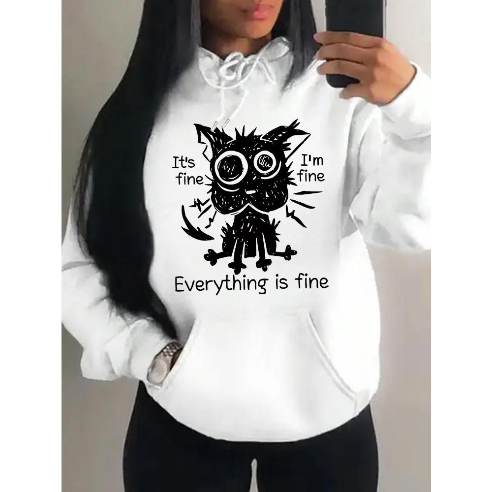 Все в порядке Забавная принт собаки Женские толстовки Флисовая толстовка Осень Свободная толстовка Карман Удобная Женская