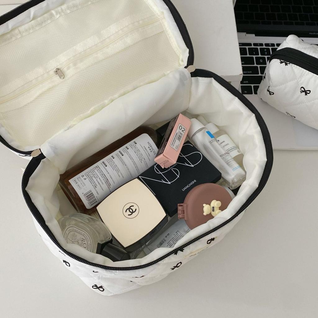 Fashion Cherry Tote Women Makeup Bag Portable Cute Ladies Cosmetic Toiletry Storage Pouch Handbag Cotton Quilted Zipper Bag