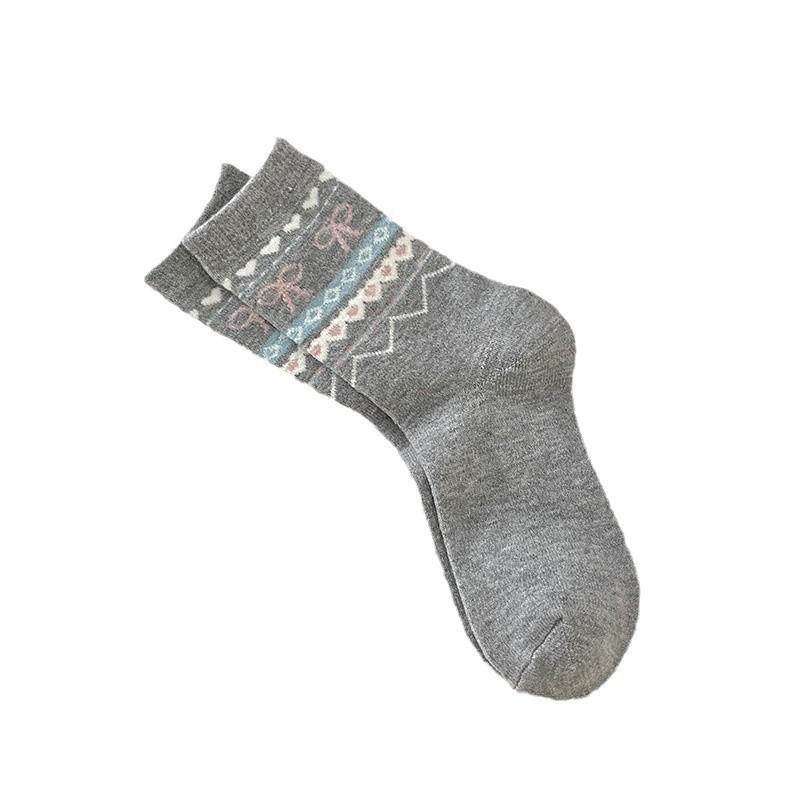 Кашемировые носки, сочетание цветов с бантом, теплые и утолщенные носки для наслоения, суперкрасивые носки средней длины