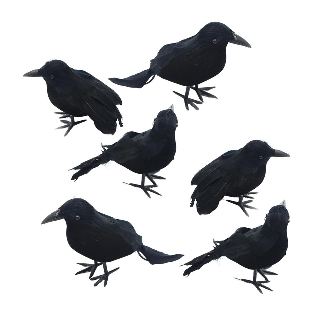 6x Simulation Halloween Crows Birds Raven Prop Handmade Animal Model Black Feathered for Party