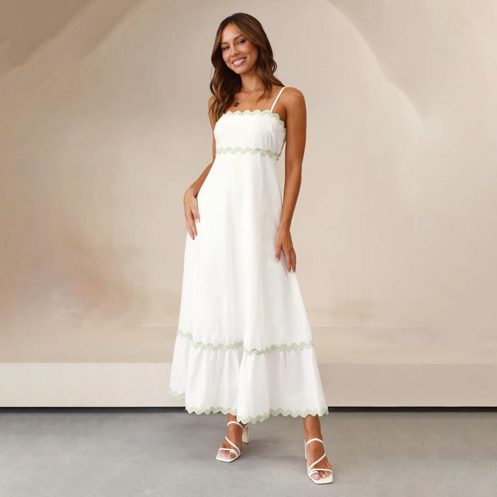 Летний стиль, сплошной цвет, кружево, элегантное платье с лямкой на шее, большие качели, платья