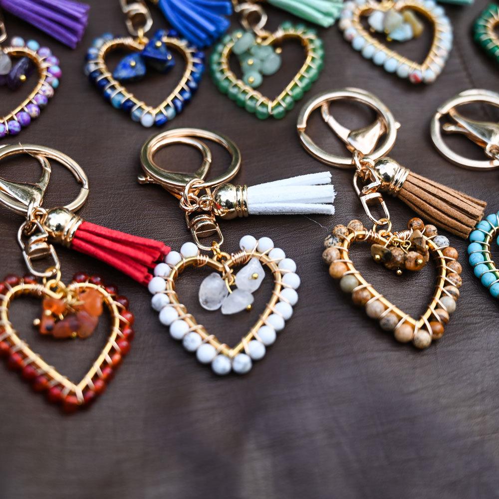 Natural stone keychain, bag pendant, bohemian style, creative decoration, heart-shaped jewelry