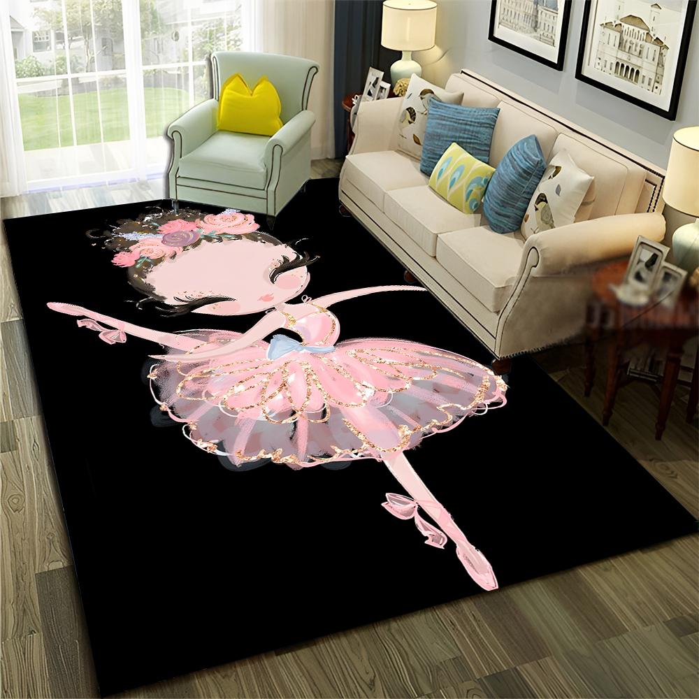 Ballet Girl Ballerina Swan Cartoon Carpet Rug for Home Living Room Bedroom Sofa Doormat Decor,kids  Area Rug Non-slip Floor Mat
