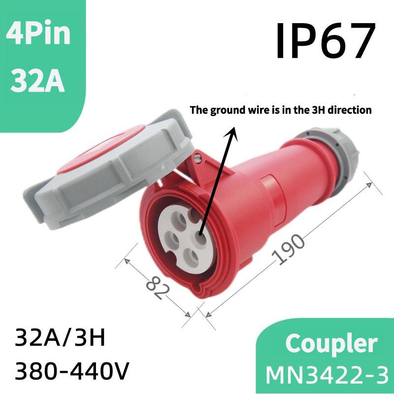 1PCS 4Pin 32A-3h Refrigerated and Refrigerated Container Industrial Plug Quad Marine Four Hole Connector Socket 380-440V MN3412