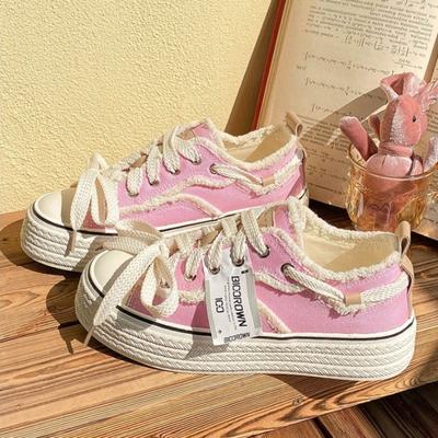 Женские повседневные парусиновые туфли на платформе, женские высокие весенние новые вулканизированные розовые эспадрильи с цветочным принтом, теннисные женские кроссовки