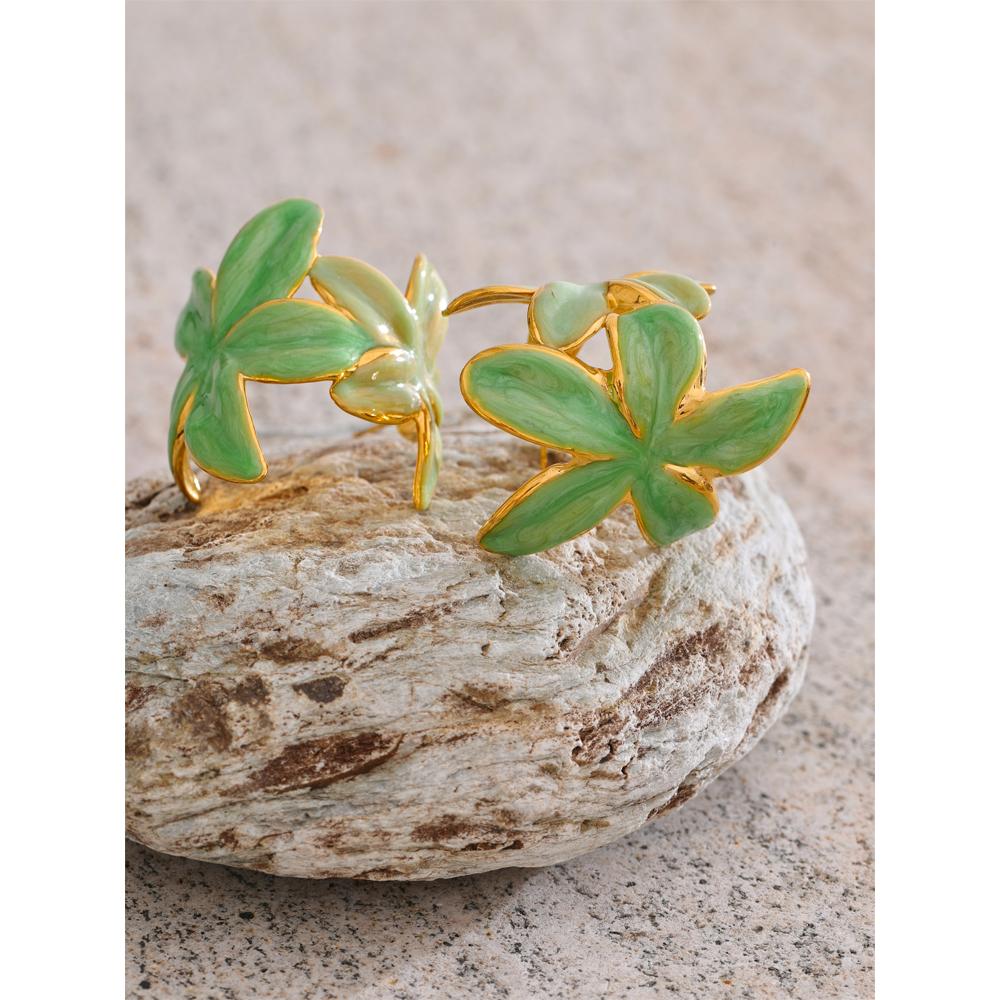 Eetit Зеленые Розовые Эмалевые Золотистые Серьги-Хугги с Цветком для Женщин Изысканная Нержавеющая Сталь Повседневные Универсальные Модные Ювелирные Изделия Подарок