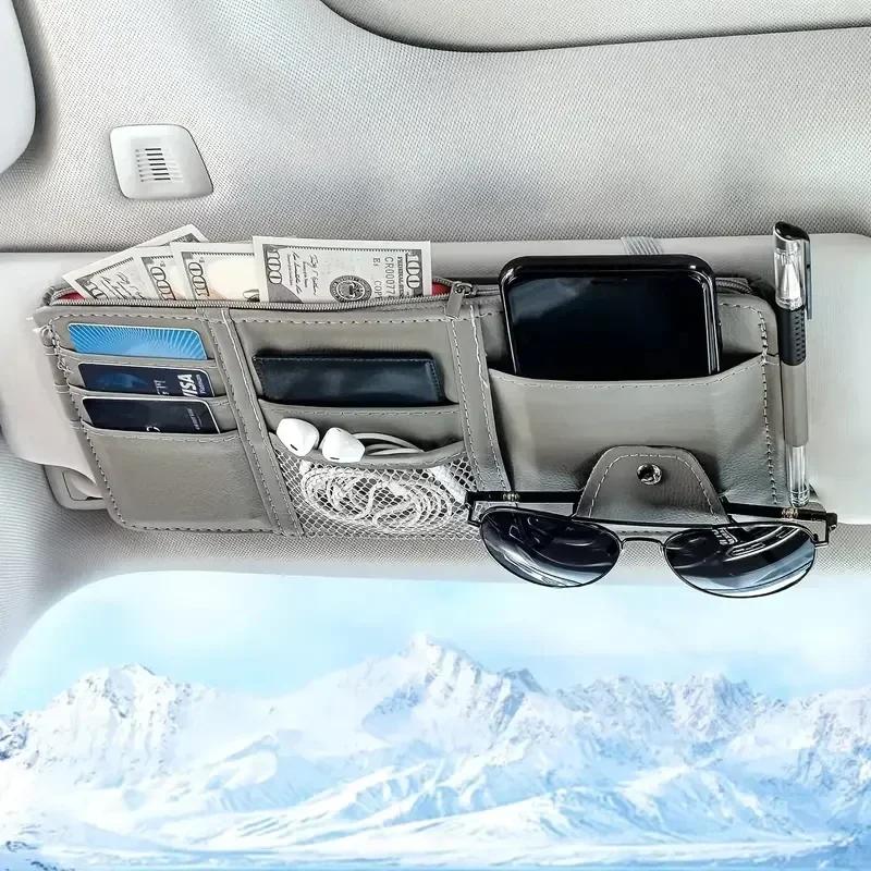 Car Sun Visor Bill Pen Business Card Holder Storage Box Sunglasses Clip Cards Holder Portable Ticket Card Stowing Tidying Pocket