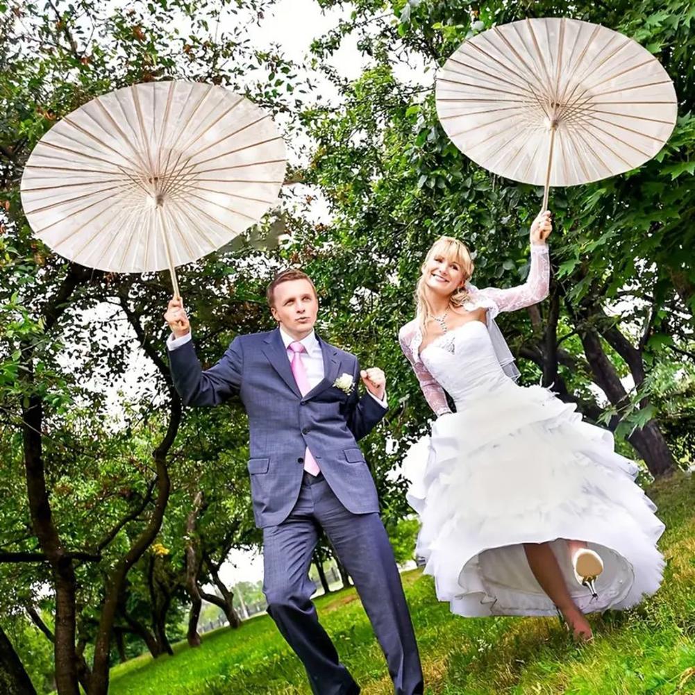 60CM White Paper Parasol Umbrella for Wedding Party DIY Painting Bamboo Umbrellas for Bridal Shower Centerpieces Photo Props