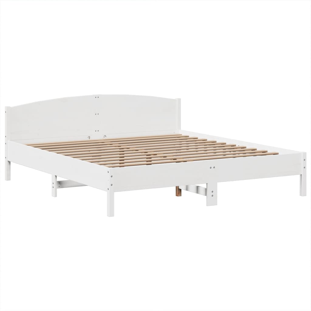Solid Wood Bed with Shelf Without Mattress White 180x200 cm Pine
