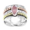 Sterling Silver Copper Brass Ring Marquise Cabochon Spinner Stone Ring Natural Rose Quartz Gemstone 6.5 Gms
