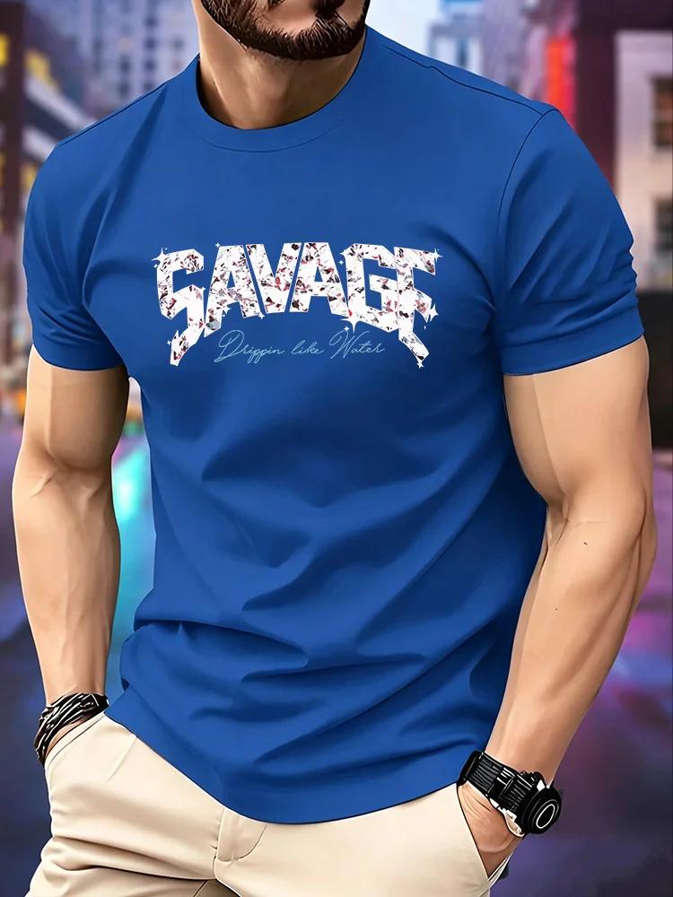 Unisexs Savage Letter TShirt Glitter Diamond Print ONeck Short Sleeve Casual Hip Hop Streetwear Graphic Tee Tops