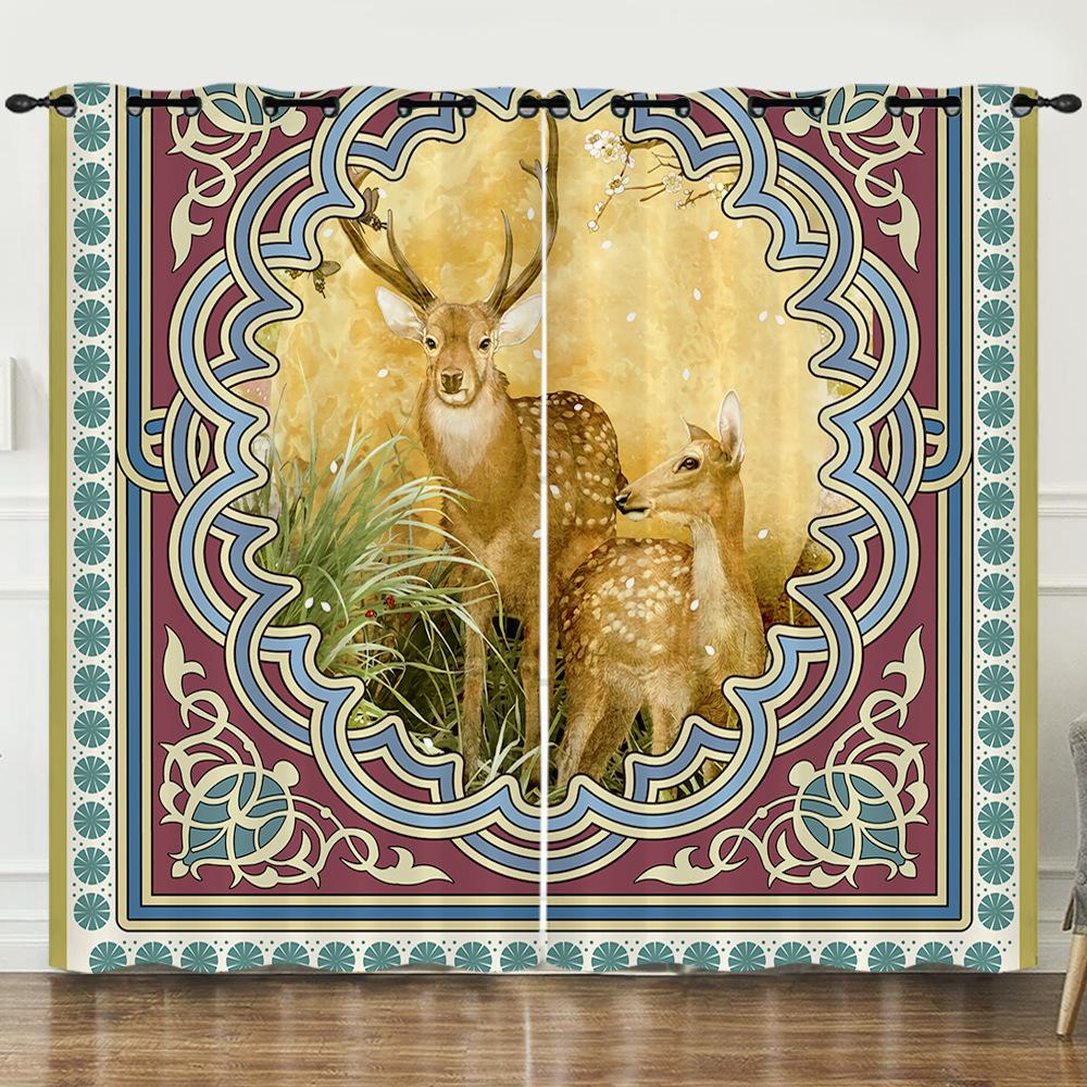 Штора Мультяшное Животное Олень Пейзаж Любовь 3D Цифровая Печать Блэкаут Штора На Люверсах