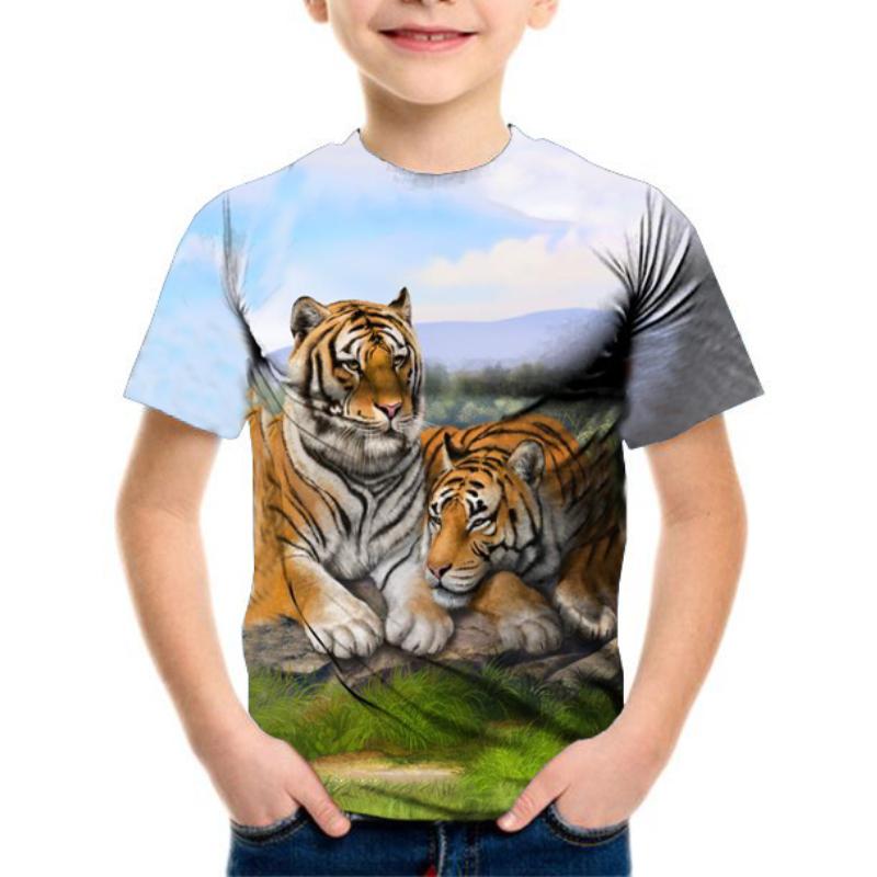Summer Loose 3D T Shirt Funny Animal Children Tee Wolf Tiger Shirts Casual Short Sleeve Cartoon Kids Top Boys Girls