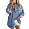 Women Denim Shirts Button Down Blouse V Neck Casual Tops