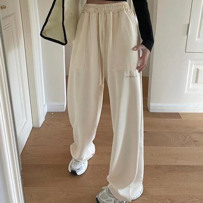 Брюки палаццо для женщин Осень Новые С высокой талией Драпированные Прямые Свободные Женские брюки Стройнящие Длинные Абрикосовые Повседневные брюки для женщин