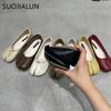 Fashion SUOJIALUN 2025 Autumn Women Flats Ballerina Shoes Fashion Split Toe Flat Ballet Female Casual Slip On Loafer Bot knot Flats Muje