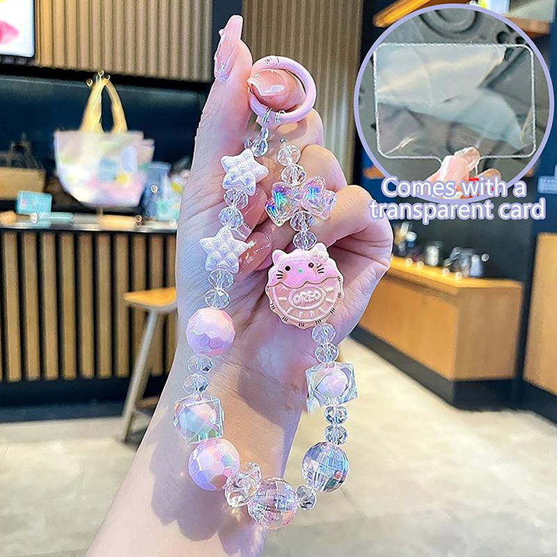 Милая телефонная цепочка Sanrio Hello Kitty с картой Kuromi Cinnamoroll My Melody, брелок с бусинами, бантик, ремешок на запястье против потери, украшение для сумки
