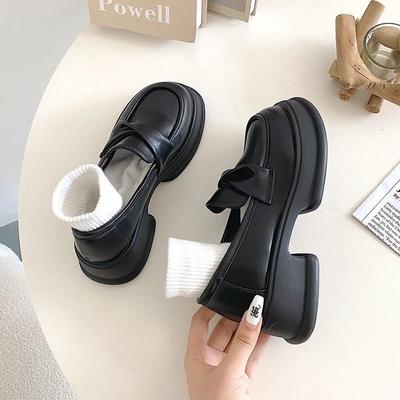 Весенне-осенние туфли на толстой подошве с увеличением высоты, маленькие кожаные туфли для женщин, новые универсальные туфли в университетском стиле для униформы jk, лоферы на толстом каблуке