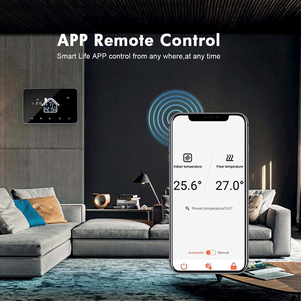 Умный WiFi терморегулятор для водяного отопления, ЖК-дисплей, недельное программирование, управление через приложение, голосовое управление, теплый пол