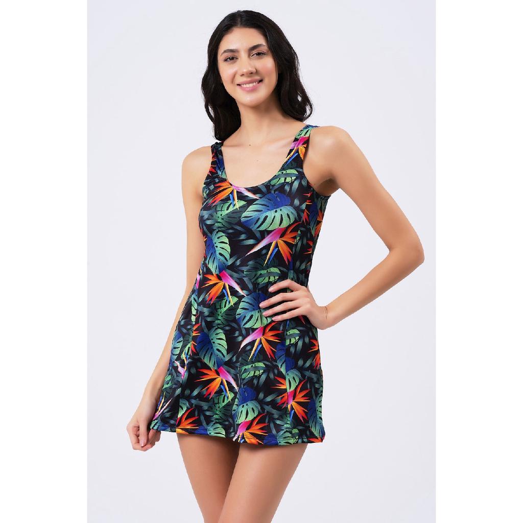 Женский платье-купальник с тропическим узором и шорты из лайкры (широкий размерный ряд)