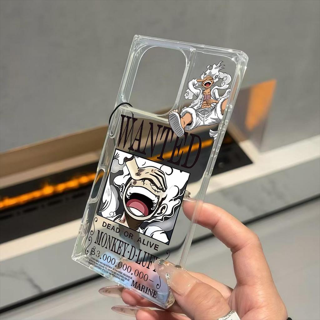 Прозрачный квадратный чехол-бампер для iPhone 13 14 Pro Max 15 Plus 11 16 ProMax 12, защита от окисления, с рисунком плаката о розыске Луффи