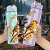 1PC Bird Perch On Sunflower Branch Print 750ml Color Plastic Sports Water Bottle Leakproof Flip Straw Lid Suitable for Sports Office Home Use
