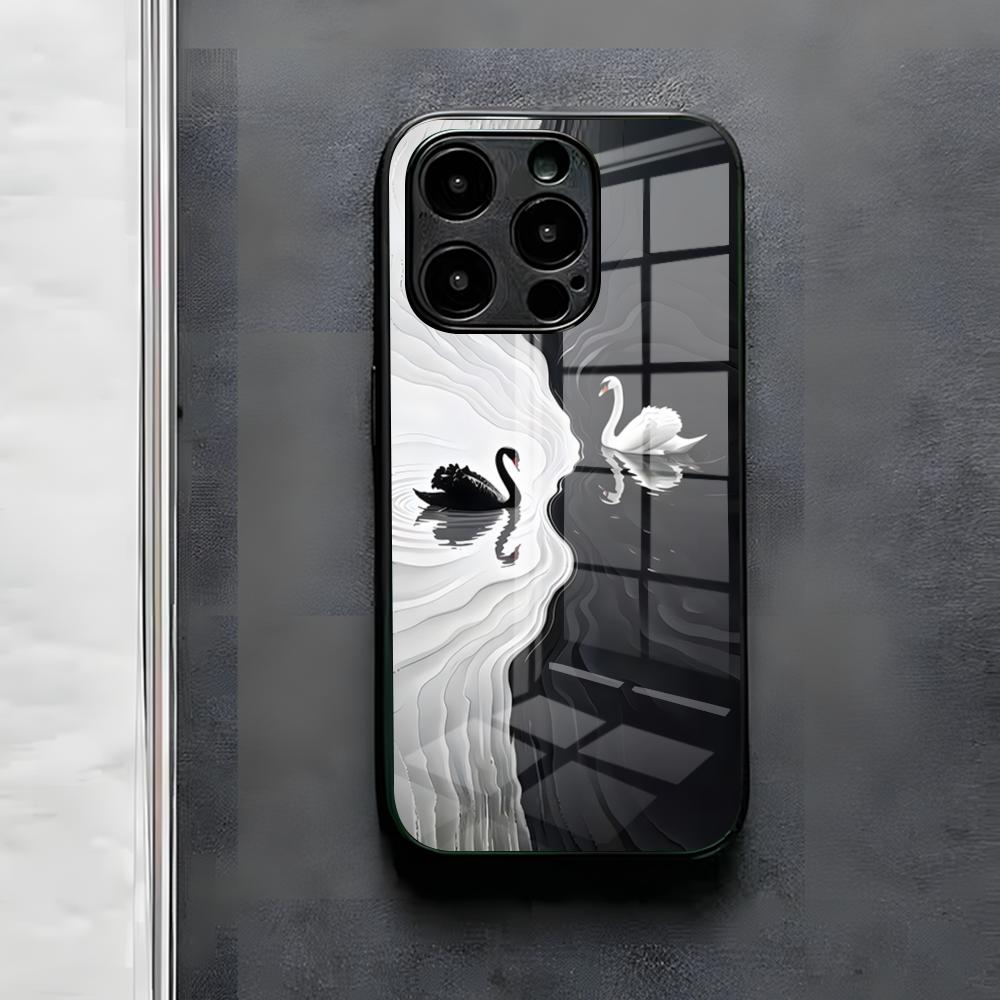 Чехол для телефона с иллюстрацией Белого Лебедя Для IPhone 17 Air 16 E Pro Max 15 14 13 Mini 12 Pro 11 Max Plus Черная Стеклянная Крышка